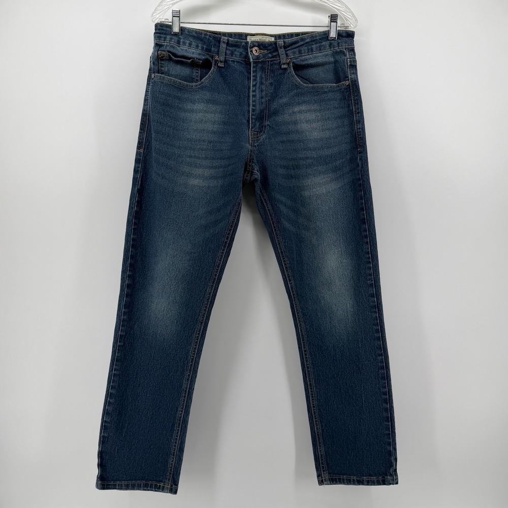 Smith & Mills Mens Blue Stretch Denim Straight Leg Jeans Size 33x30 Medium Wash
